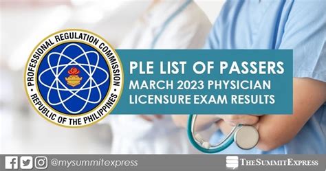 TOP 10 PASSERS: March 2023 Physician board exam PLE result .